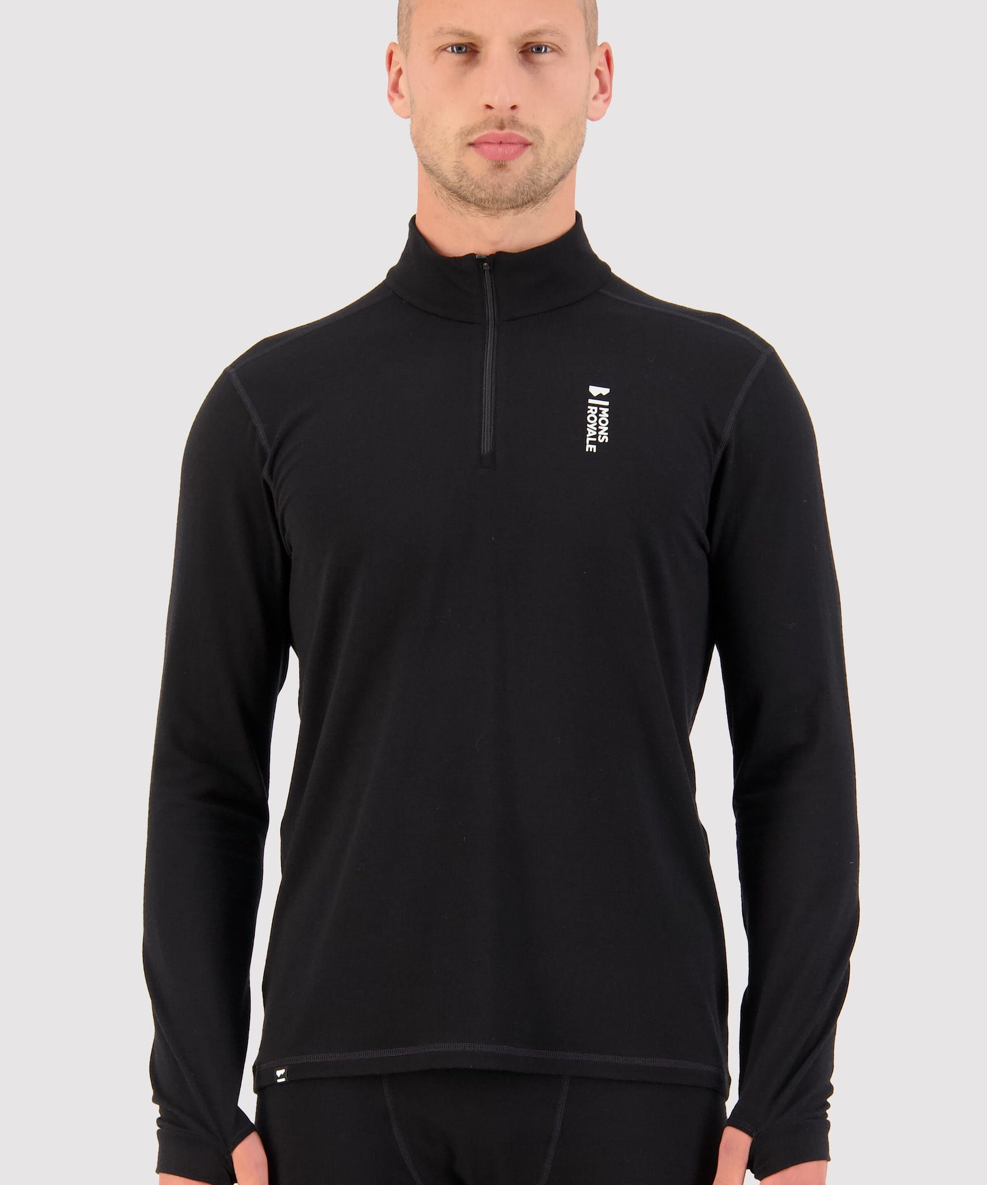 Mons Royale Cascade 1/4 Zip LS ALU black