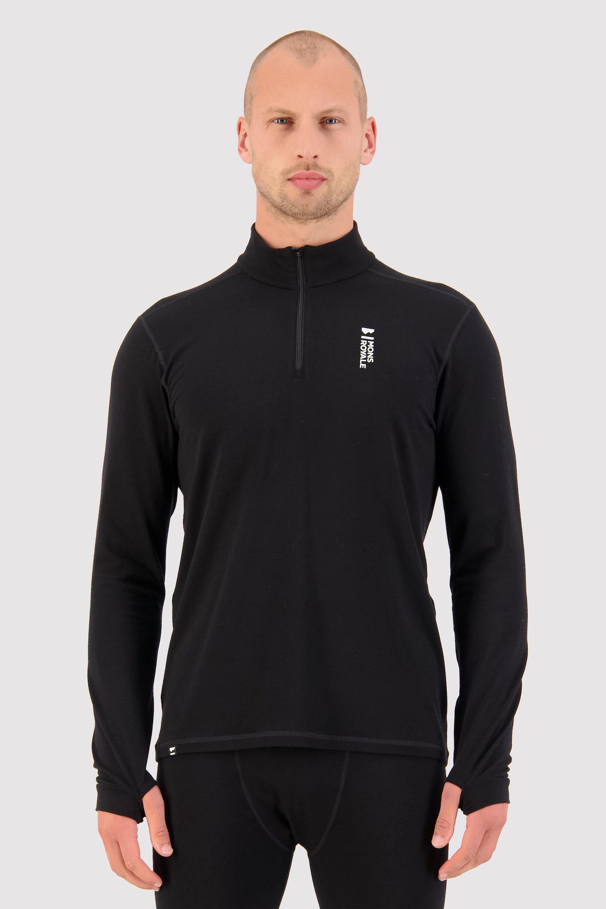 Mons Royale Cascade 1/4 Zip LS ALU black