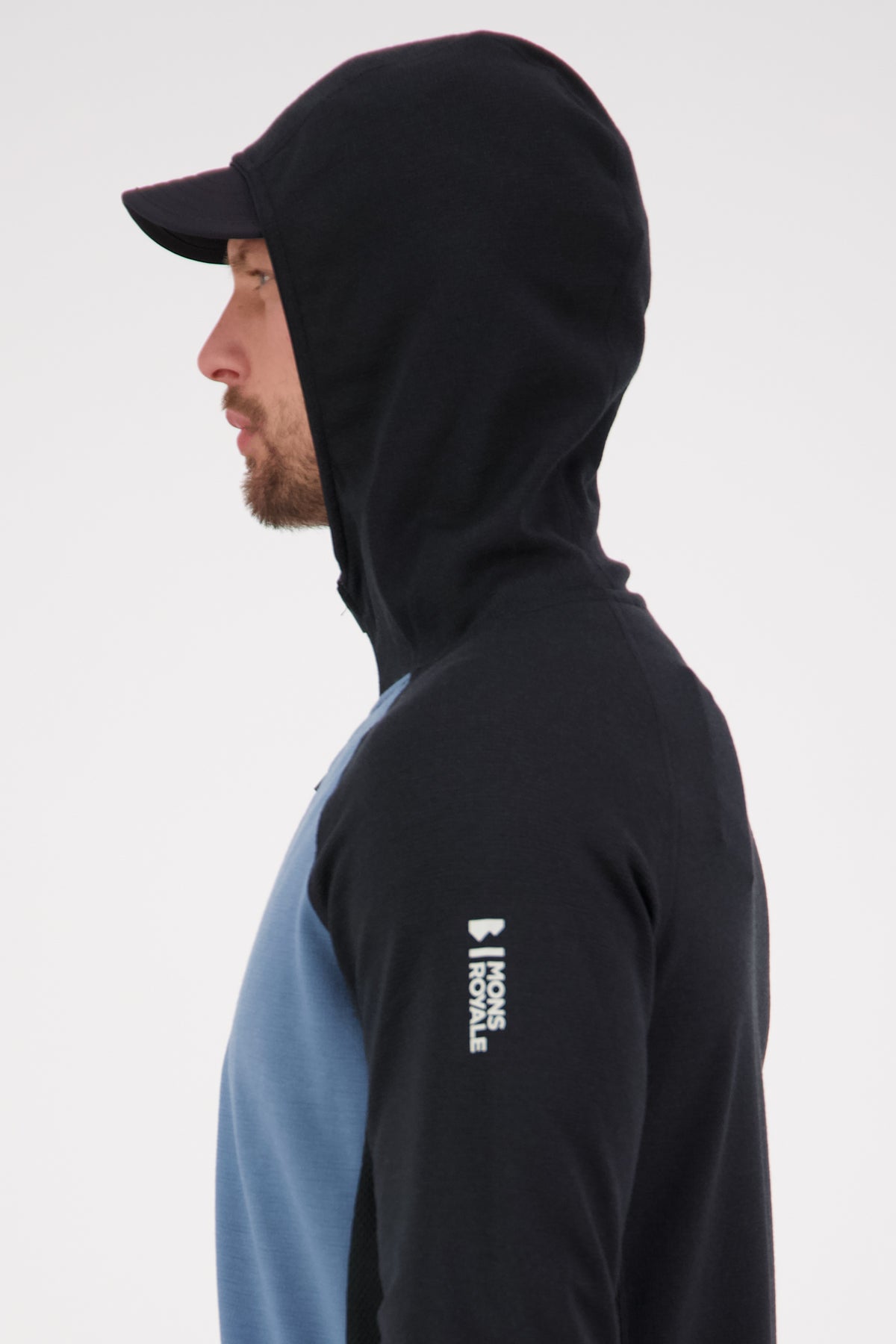 Mons Royale Approach Merino Shift Fleece Hood blue slate-black