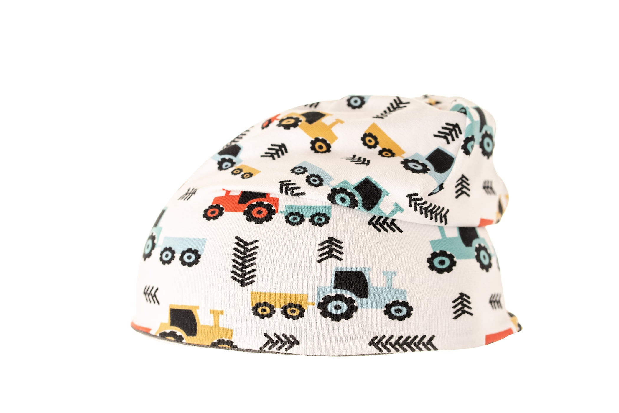 Happy Beanie Traktor weiß/grau