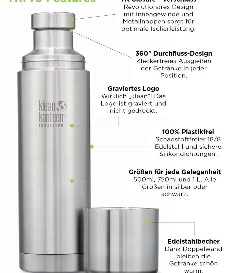 Klean Kanteen Edelstahl Thermoskanne TKPro 1000ml-brushed stainless