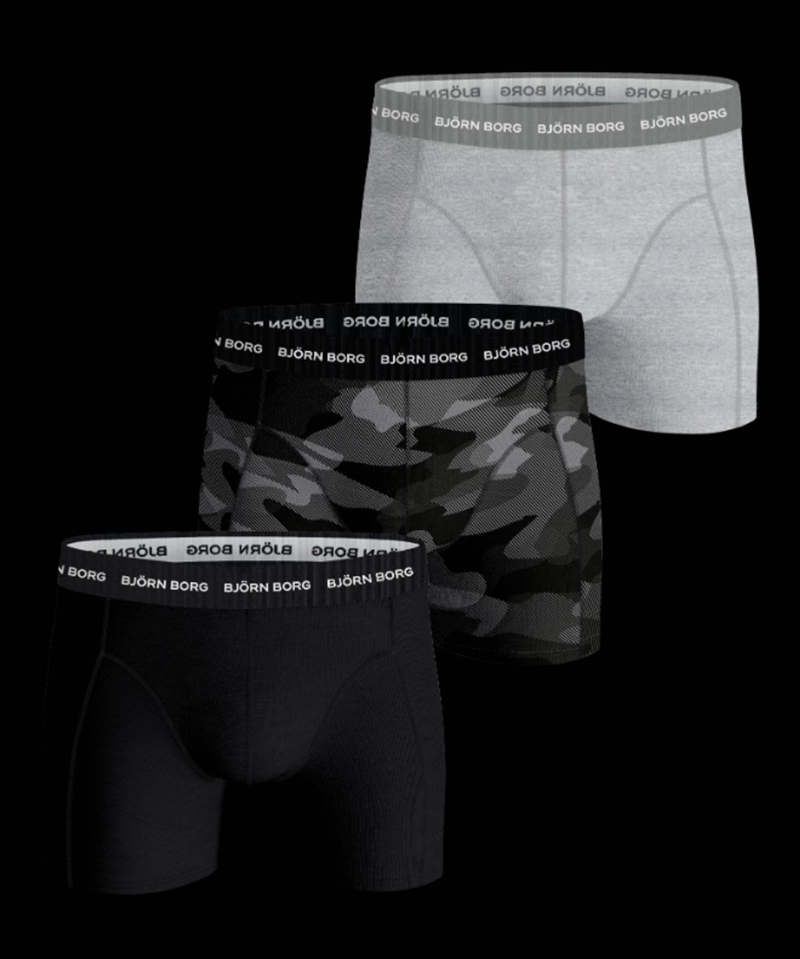 Björn Borg Cotton Stretch Boxer 3p schwarz melange print